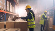 © Seckin Ozturk - warehouse workers tagging products at warehouse aisle.  Generated Image