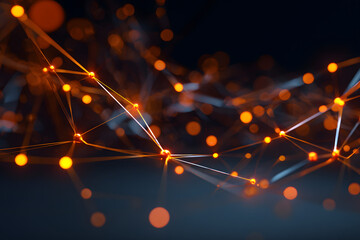 Poster - Abstract Network Diagram: Glowing Orange Nodes and Connections