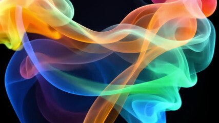 Poster - Colorful smoke swirls create mesmerizing dance of vibrant hues, blending blue, green, orange, and pink against dark background, evoking fluidity and creativity.
