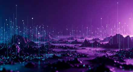 Abstract Digital Landscape with Illuminated Data Lines
