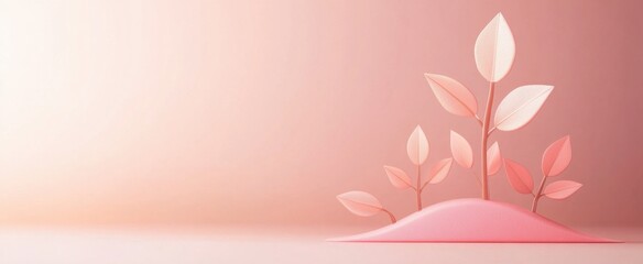 Poster - This illustration features soft pink tones with abstract plants and delicate leaves. Ideal for projects related to nature, beauty, and modern design.