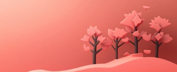 Poster - A creative minimalist illustration featuring pink stylized trees set against a soft background. This artwork conveys tranquility and modern beauty, perfect for various design projects.