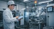 © Aethera - Technician Operating Advanced Robotic Machine in Modern Manufacturing Facility with Touchscreen Device