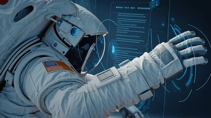 Wall Mural - Astronaut in space interacting with futuristic digital interface with ai generated