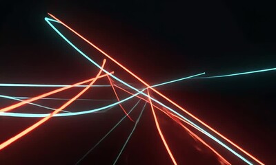 Poster - A dynamic display of glowing lines in blue and orange against a dark backdrop animation visual effect