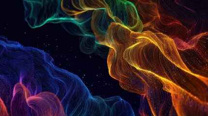 Poster - Fluid Lines Create an Impression of Mental Energy With Clear Side Space Showcasing Abstract Beauty and Vibrant Colors