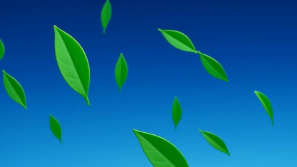 Poster - Zero carbon energy source. Green leaf floating gently under blue sky with fresh nature vibes creating peaceful and vibrant green atmosphere in open air