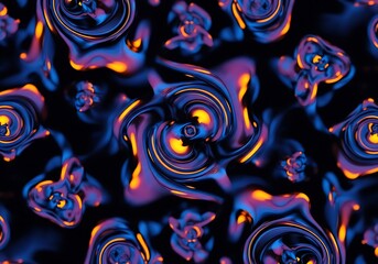 Poster - Abstract fluid art with swirling blue violet and orange on a dark backdrop