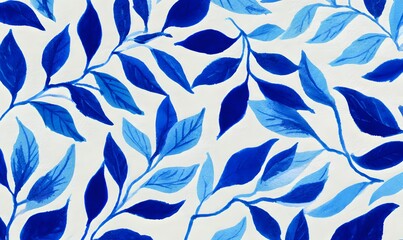 Wall Mural - A blue ink illustration of leaves and foliage