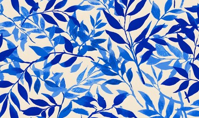 Wall Mural - A blue ink illustration of leaves and foliage