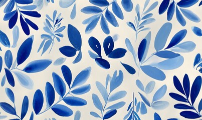 Wall Mural - A blue ink illustration of leaves and foliage