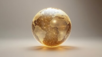 Poster - Golden Earth Globe with Network, 3D Render
