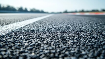 Wall Mural - a close-up shot of an empty f1 track, showcasing the detailed asphalt surface and distinct white lin
