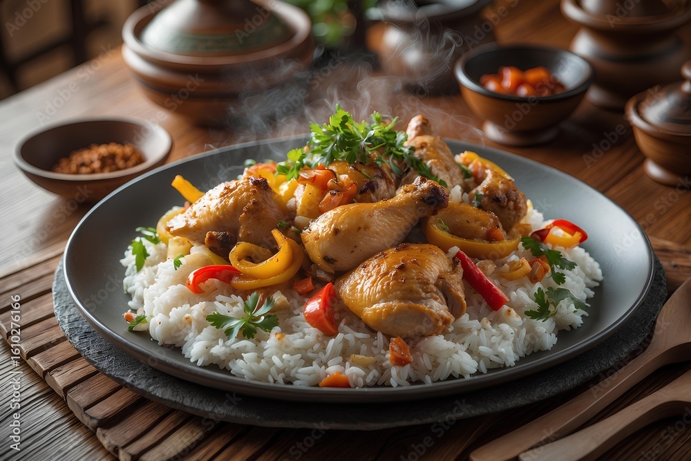 Arroz com Frango - Angolan Food Blending Tender Chicken with Fluffy ...