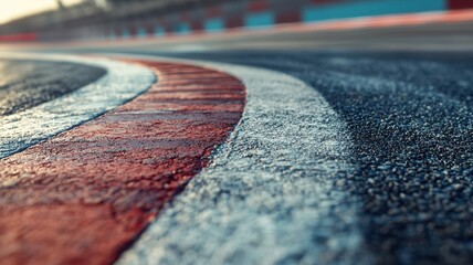Wall Mural - a close-up shot of an empty f1 track showcasing the intricate details of the red and white lines on 