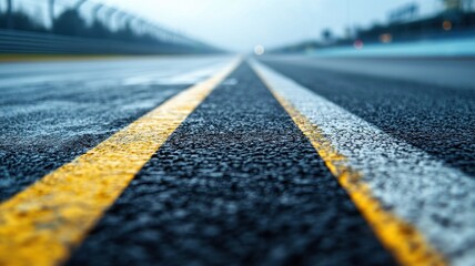 Wall Mural - this image captures an empty f1 track, focusing on the starting grid and the textured asphalt surfac