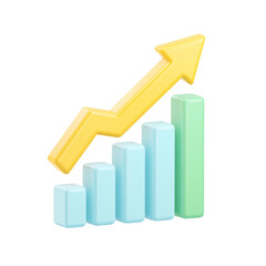 Poster - 3d yellow arrow graph showing upward trend isolated on transparent background