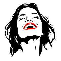 Poster - Joyful woman laughing studio graphic illustration smiling expression close-up view