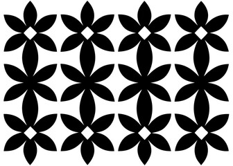 Poster - Minimalist black star and floral icons in 2x6 grid, sharp-edged geometric forms, clean monochrome design, symmetrical layout, flat perspective on pure white background.