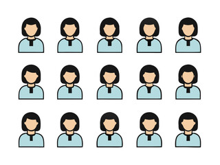 Poster - Minimalist black silhouette vector icons of people in symmetrical 5x3 grid, flat UI style, top-down view on white background, scalable, clean, and data-inspired design