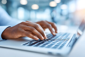 Poster - Hands Typing on a Laptop in a Modern Office Environment During Daylight Hours