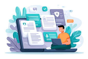 Poster - Engaging With Technology and Digital Information From a Modern Workspace Setup in a Vibrant Environment