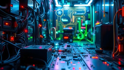 Poster - exploring high-tech circuitry data center digital environment futuristic viewpoint