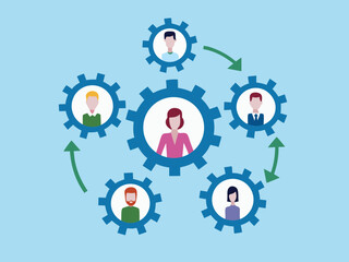 Poster - Teamwork and Collaboration Concept with People Icons in Gears and Arrows