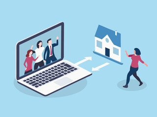 Poster - Virtual House Tour with Family Online via Laptop Computer Illustration