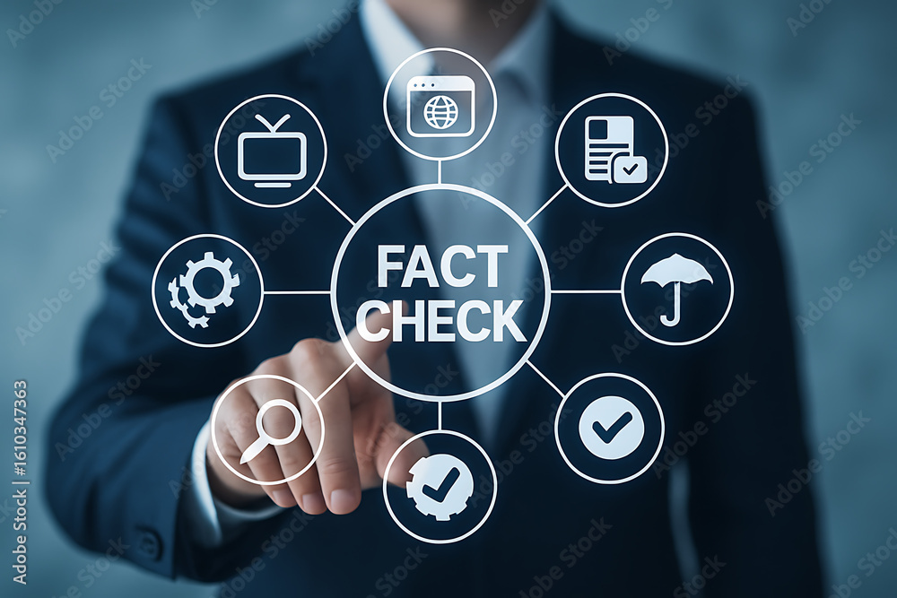 FACT CHECK. Concept of thorough fact-checking or easy compare evidence ...