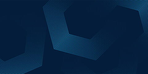 Poster - Dark blue abstract background with geometric hexagonal line patterns, creating a modern and futuristic tech-inspired design.eps10