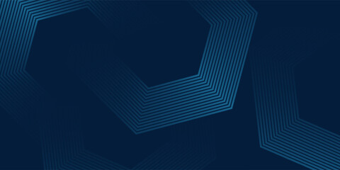 Poster - Dark blue abstract background with geometric hexagonal line patterns, creating a modern and futuristic tech-inspired design.