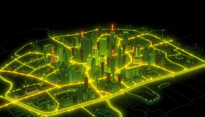 Poster - Futuristic cityscape simulation urban environment digital art night view technology concept