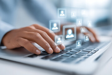 Poster - Engaging in Online Communication Through a Laptop With Virtual User Icons Displayed Above the Keyboard