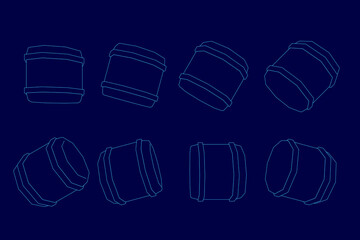 Poster - Outlined hexagonal barrels stand out against a vibrant blue background. The clean contours create a modern and minimalist aesthetic. Each barrel has sharp edges and uniform spacing.