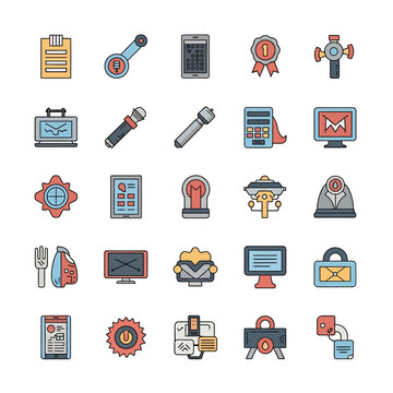 Assorted vector icon set featuring technology communication and business themes