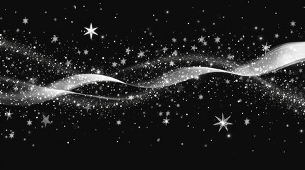 Wall Mural - abstract sparkling wave with stars and glitter on black background.