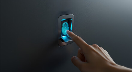 Poster - Finger Presses Light Switch Displaying an Illuminated Brain Icon on Dark Wall Representing Modern Smart Technology and