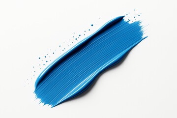 Poster - Blue paint smear stroke with droplets on white background in minimal light style for abstract artistic graphic concept design use.