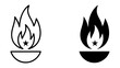 © Design Point - Flame Icon: Line Art and Solid Black Versions, Star Centered, Bold Graphic Design