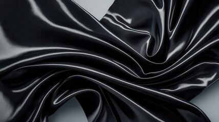 Poster - Elegant black satin fabric drapes with soft reflections and subtle folds