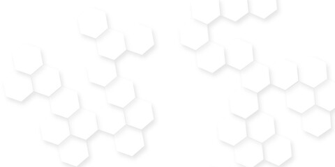 Poster - Modern seamless geometry pattern hexagon, The pattern of white hexagons is arranged in a slightly irregular, organic layout, white and gray hexagon honeycomb geometric copy space.