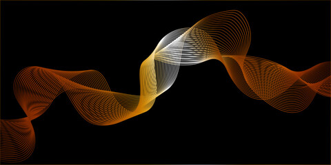 Poster - Showcasing a smooth colorful curves and dynamic motion in a black background, multiple parallel lines in shades of orange and gold.