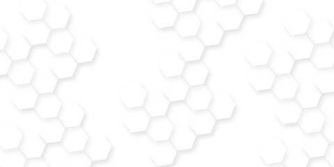 Poster - Modern seamless geometry pattern hexagon, The pattern of white hexagons is arranged in a slightly irregular, organic layout, white and gray hexagon honeycomb geometric copy space.