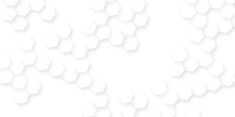 Poster - Modern seamless geometry pattern hexagon, The pattern of white hexagons is arranged in a slightly irregular, organic layout, white and gray hexagon honeycomb geometric copy space.