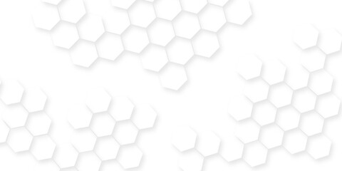Poster - Hexagonal structure futuristic white background, Seamless pattern with honeycomb design, Abstract geometric mesh cell texture.