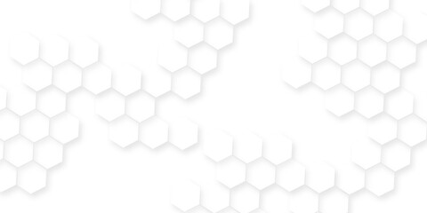Poster - Featuring interlocking hexagons in shades of white with subtle variations, Futuristic abstract honeycomb mosaic white hexagon background.