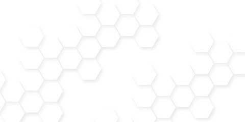 Poster - White hexagonal shapes arranged in a honeycomb structure, Abstract white hexagonal shapes on a light grey background.