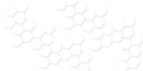 Poster - White hexagonal shapes arranged in a honeycomb structure, Abstract white hexagonal shapes on a light grey background.