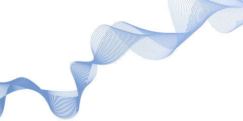 Poster - Abstract Blue Wavy Lines on White Background Dynamic Flowing, smooth curvy shape dots fluid array, Smooth flowing blue wave ribbons with striped texture.